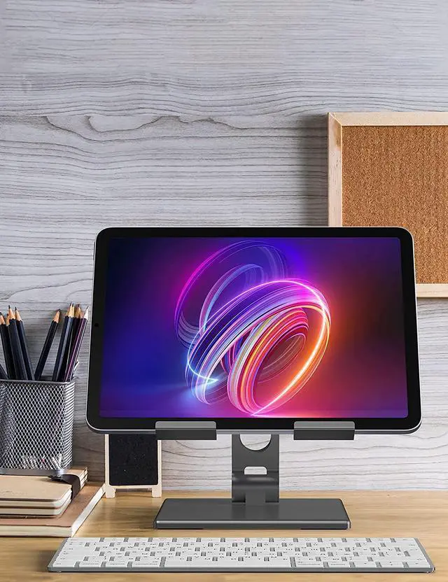 Alt view image 7 of 7 - Tablet Stand for Desk, Stable Tablet Holder with Heavy and Thickened Metal Base for Large Tablet Device, Multi-Angles Adjustable and Foldable, Universal Supports 4-13.3 Inches Tablet, Gray
