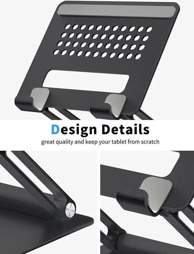 Alt view image 5 of 7 - Tablet Stand for Desk, Multi-Angle Adjustable Tablet Holder, Foldable Portable Ergonomic Design, Premium Metal Tablet Riser Compatible with 7 to 13.3 Inches Tablets, Black
