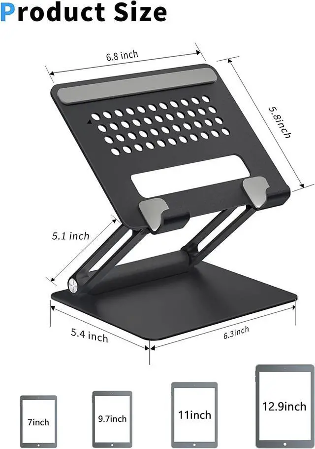 Alt view image 2 of 7 - Tablet Stand for Desk, Multi-Angle Adjustable Tablet Holder, Foldable Portable Ergonomic Design, Premium Metal Tablet Riser Compatible with 7 to 13.3 Inches Tablets, Black