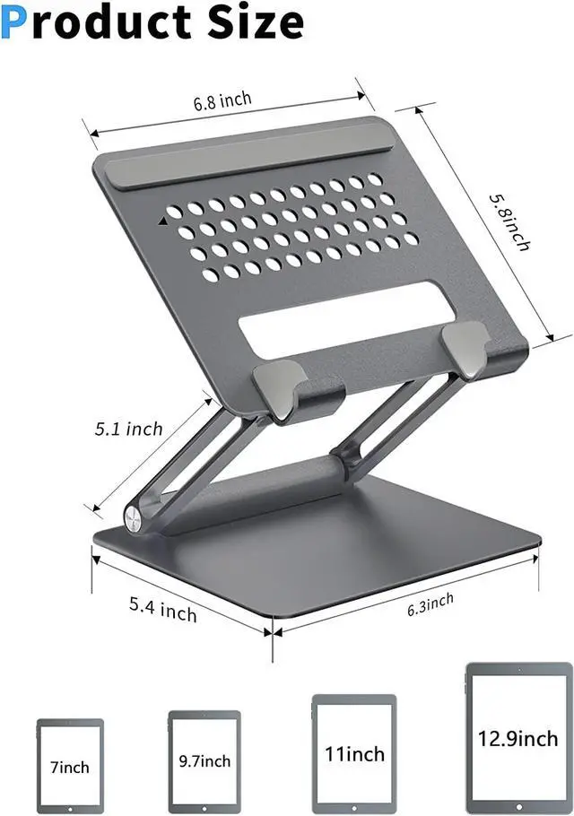 Alt view image 2 of 7 - Tablet Stand for Desk, Multi-Angle Adjustable Tablet Holder, Foldable Portable Ergonomic Design, Premium Metal Tablet Riser Compatible with 7 to 13.3 Inches Tablets, Gray