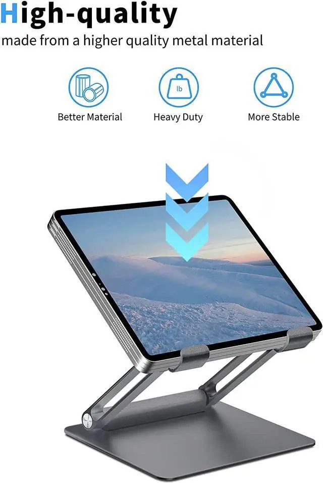 Alt view image 3 of 7 - Tablet Stand for Desk, Multi-Angle Adjustable Tablet Holder, Foldable Portable Ergonomic Design, Premium Metal Tablet Riser Compatible with 7 to 13.3 Inches Tablets, Gray