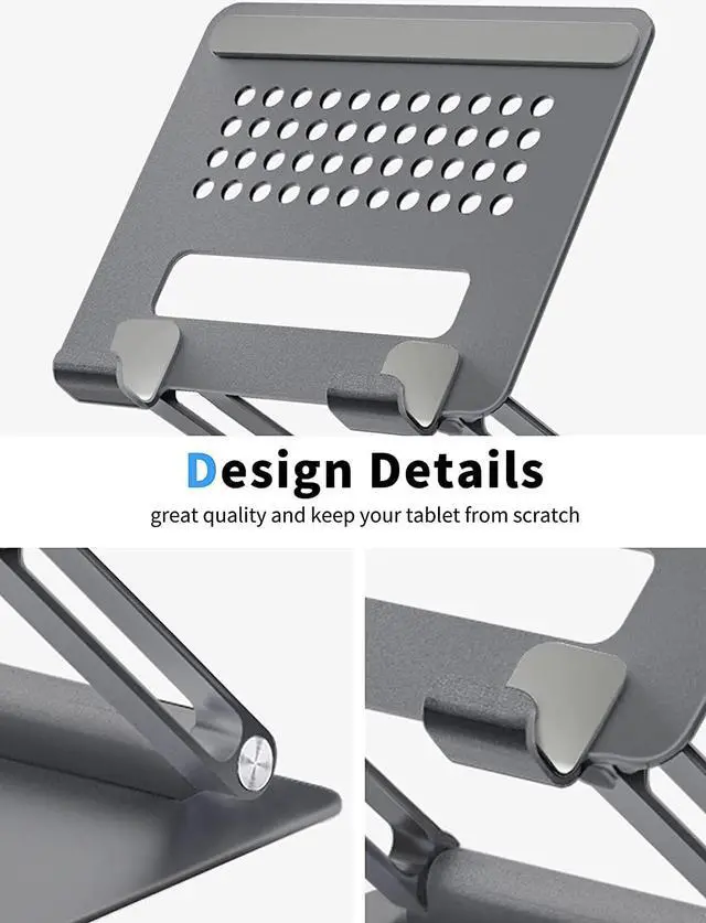 Alt view image 5 of 7 - Tablet Stand for Desk, Multi-Angle Adjustable Tablet Holder, Foldable Portable Ergonomic Design, Premium Metal Tablet Riser Compatible with 7 to 13.3 Inches Tablets, Gray