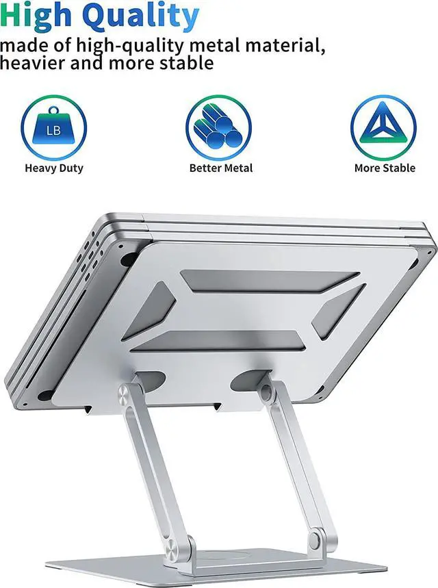 Alt view image 3 of 7 - Adjustable Laptop Stand with 360° Rotating Heavy Base, Ergonomic Laptop Riser for Desk, Stable Laptop Holder for Collaborative Working, Suit for 10-15.6" PC Computer, Dual Shaft, Silver