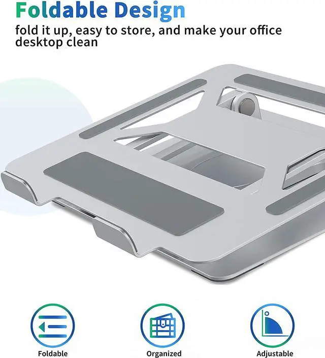 Alt view image 4 of 7 - Adjustable Laptop Stand with 360° Rotating Heavy Base, Ergonomic Laptop Riser for Desk, Stable Laptop Holder for Collaborative Working, Suit for 10-15.6" PC Computer, Dual Shaft, Silver