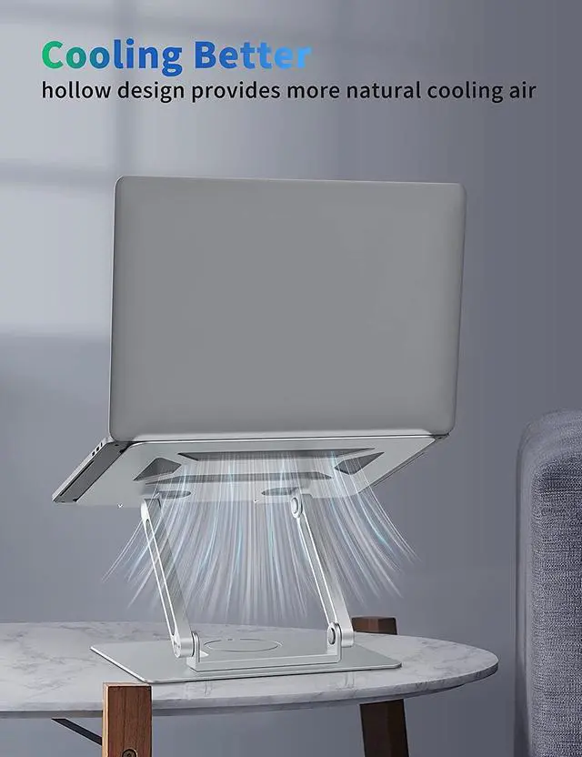 Alt view image 6 of 7 - Adjustable Laptop Stand with 360° Rotating Heavy Base, Ergonomic Laptop Riser for Desk, Stable Laptop Holder for Collaborative Working, Suit for 10-15.6" PC Computer, Dual Shaft, Silver