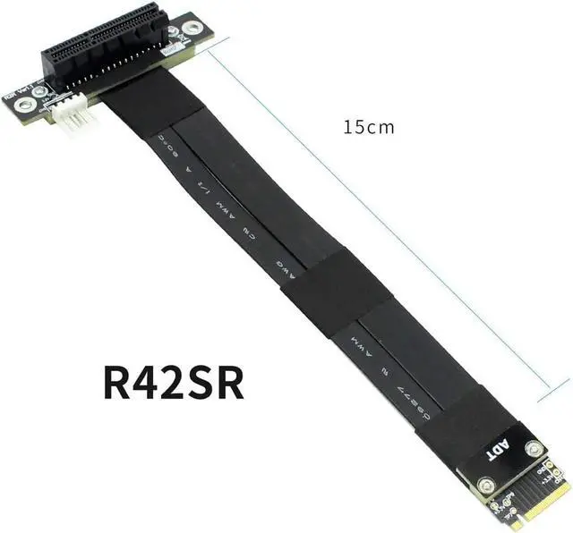 Alt view image 5 of 7 - ADT-LINK Riser PCIe X4 3.0 PCI-E 4X to M.2 NGFF NVMe M Key 2280 Riser Card Gen3.0 Cable M2 Key-M PCI-Express Extension Cord 32G/BPS (R42SR,15CM)