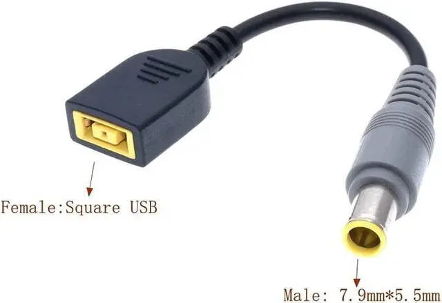 Alt view image 2 of 6 - DC 7.9 x 5.5mm Round Jack to Square USB Plug Converter Laptop Power Adapter Connector Cable Compatible for Lenovo ThinkPad IBM Charger (15cm,7.9mm Male-USB Female)