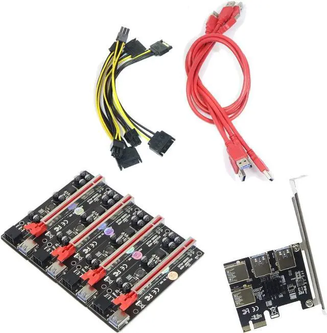 Alt view image 2 of 5 - PCI-E 1x to 16x Riser Card PCI-Express 1 to 4 Slot PCIe USB3.0 Splitter 1 to 4 Adapter GPU Riser Card for BTC Bitcoin Miner Mining (PCIE 1 to 4USB Kit)