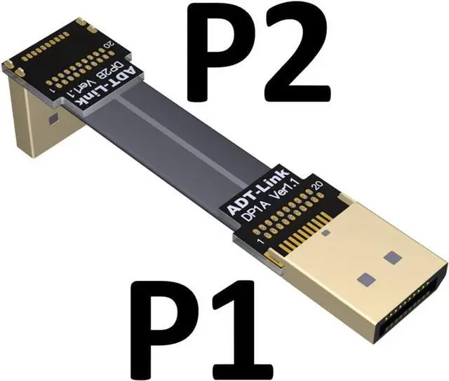 Alt view image 2 of 6 - ADT-LINK DisplayPort 1.4 Cable Angled 8K 4K HDR 165Hz 60Hz Display Port Adapter for Video PC Laptop TV Extension Cable (40cm,P1-P2)