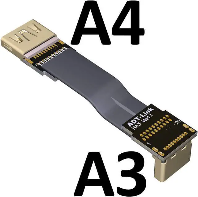 Alt view image 2 of 4 - ADT-LINK Flat Slim Angled Standard HDMI 2.0 Male/Female to HDMI 2.0 Male/Female 20 pin FFC FPC Flat Ribbon Elbow Cable 2K/144hz 4K/60Hz for HDTV AV Aerial Photography A1 (1.3m,A3-A4)