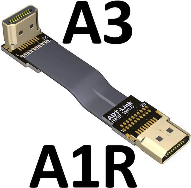 Alt view image 2 of 3 - ADT-LINK Flat Slim Angled Standard HDMI 2.0 Male/Female to HDMI 2.0 Male/Female 20 pin FFC FPC Flat Ribbon Elbow Cable 2K/144hz 4K/60Hz for HDTV AV Aerial Photography A1 (2m,A1R-A3)