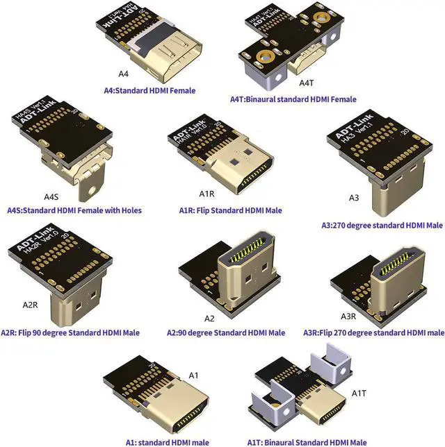 Alt view image 3 of 4 - ADT-LINK Flat Slim Angled Standard HDMI 2.0 Male/Female to HDMI 2.0 Male/Female 20 pin FFC FPC Flat Ribbon Elbow Cable 2K/144hz 4K/60Hz for HDTV AV Aerial Photography A1 (1.5m,A1-A4S)