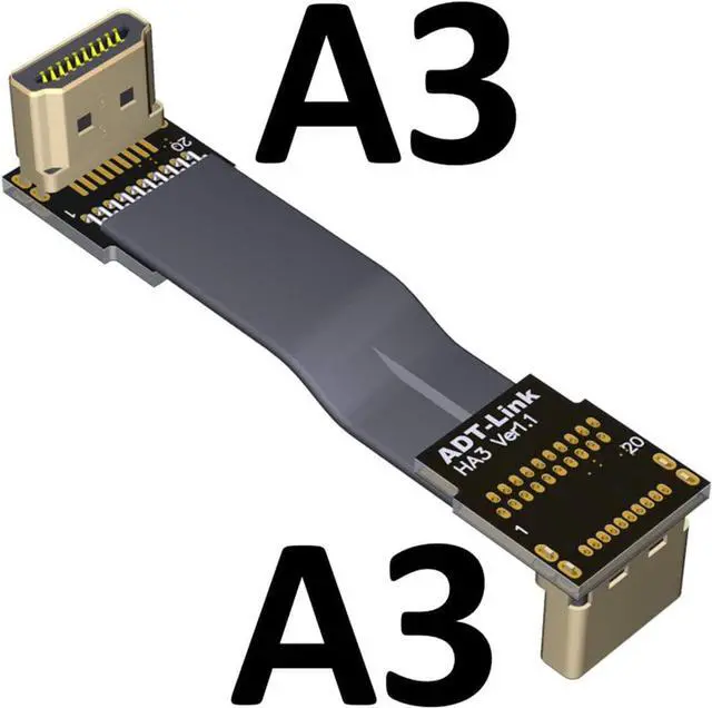 Alt view image 2 of 4 - ADT-LINK Flat Slim Angled Standard HDMI 2.0 Male/Female to HDMI 2.0 Male/Female 20 pin FFC FPC Flat Ribbon Elbow Cable 2K/144hz 4K/60Hz for HDTV AV Aerial Photography A1 (1.5m,A3-A3)