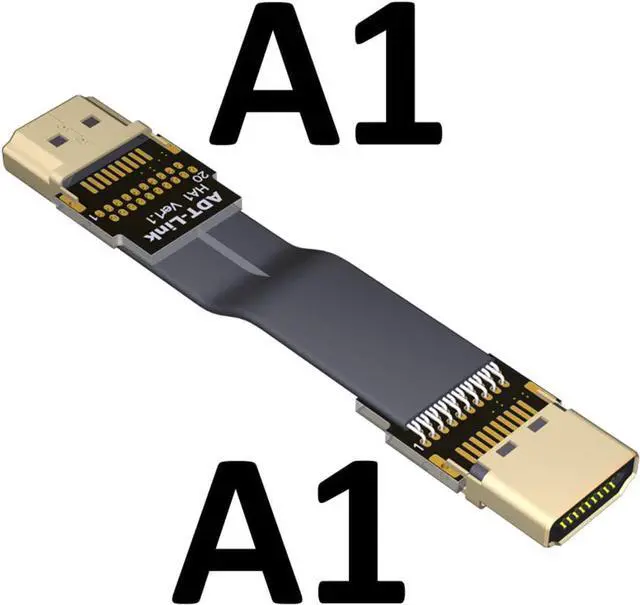 Alt view image 2 of 3 - ADT-LINK Flat Slim Angled Standard HDMI 2.0 Male/Female to HDMI 2.0 Male/Female 20 pin FFC FPC Flat Ribbon Elbow Cable 2K/144hz 4K/60Hz for HDTV AV Aerial Photography A1 (1.5m,A1-A1)