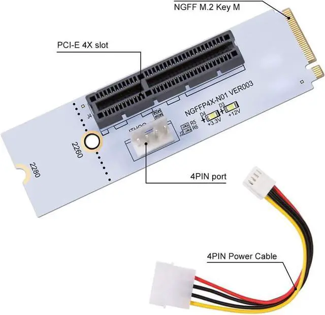 Alt view image 3 of 7 - BGNing NGFF M2 to PCI-e 4X 1X Slot Riser Card M Key M.2 2260 2280 SSD Port to PCIE Adapter Converter Multiplier for BTC Miner Mining