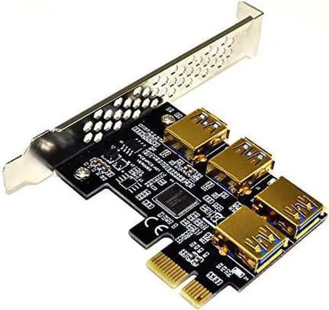 Alt view image 2 of 4 - PCI-E 1x to 16x Riser Card PCI-Express 1 to 4 Slot PCIe USB3.0 Adapter Port Multiplier Miner Card for BTC Bitcoin Miner Mining (4*sata Cables)