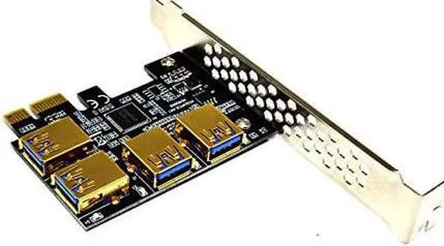 Alt view image 4 of 4 - PCI-E 1x to 16x Riser Card PCI-Express 1 to 4 Slot PCIe USB3.0 Adapter Port Multiplier Miner Card for BTC Bitcoin Miner Mining (4*sata Cables)