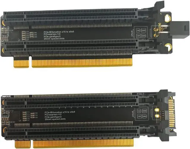 Alt view image 7 of 7 - PCI-E 4.0 x16 1 to 2 Expansion Card Gen4 Split Card PCIe-Bifurcation x16 to x8x8 with 20mm Spaced Slots CPU4P Power Supply Port (with 4Pin Cable)