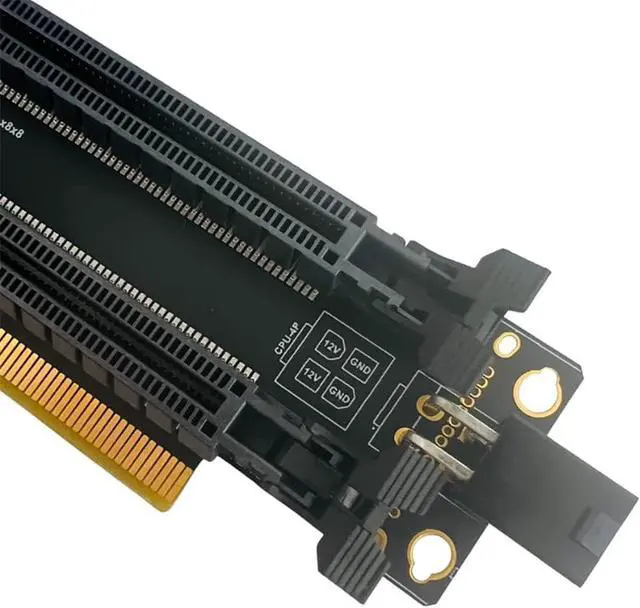 Alt view image 4 of 7 - PCI-E 4.0 x16 1 to 2 Expansion Card Gen4 Split Card PCIe-Bifurcation x16 to x8x8 with 20mm Spaced Slots CPU4P Power Supply Port (with 4Pin Cable)
