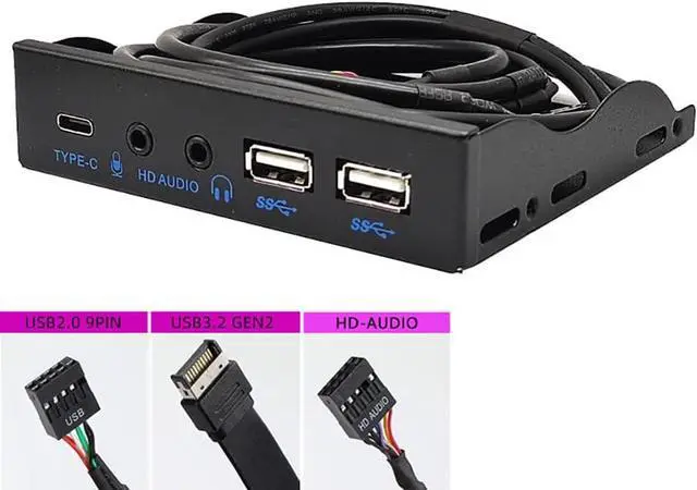 Alt view image 2 of 6 - 3.5in USB3.2 Gen2 Floppy Drive Front Panel 10Gbps with Audio Port USB-C Port 19Pin/9Pin Suitable for Type-E Interface 3.5in Floppy Disk Bay (with USB 2.0 9Pin)