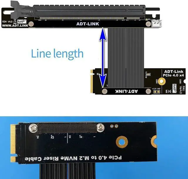 Alt view image 3 of 7 - ADT-LINK M.2 NVMe Key M to PCI Express 4.0 x16 Extender Adapter Cable Support M.2 NVMe SSD for GPU Graphics Video Cards with Sata Power Cable 64G/BPS (25cm,R43UH 4.0)