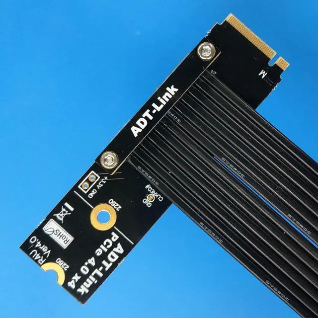 Alt view image 4 of 7 - ADT-LINK M.2 NVMe Key M to PCI Express 4.0 x16 Extender Adapter Cable Support M.2 NVMe SSD for GPU Graphics Video Cards with Sata Power Cable 64G/BPS (15cm,R43UL 4.0)