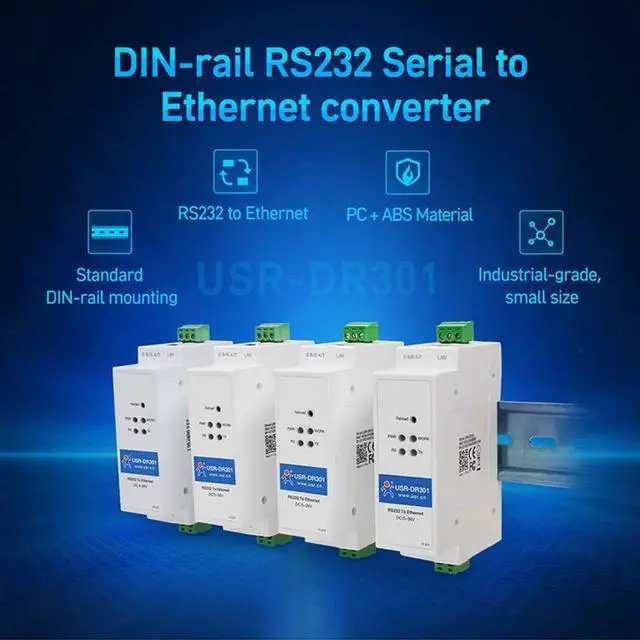 Alt view image 2 of 7 - USR-DR301 DIN-Rail RS232 Serial to Ethernet Converter Tiny Size RS232 Ethernet Serial Device Server Supports Websocket