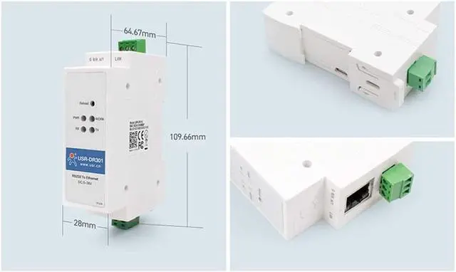 Alt view image 5 of 7 - USR-DR301 DIN-Rail RS232 Serial to Ethernet Converter Tiny Size RS232 Ethernet Serial Device Server Supports Websocket