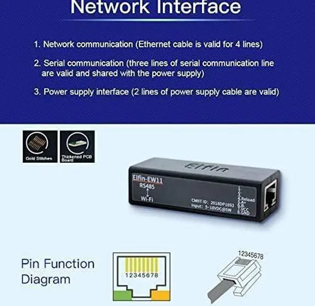 Alt view image 4 of 7 - HF Smallest Elfin-EW11/Elfin-EW11A-0 Wireless Networking Devices Modbus TPC IP Function RJ45 RS485 to WiFi Serial Server (EW11A-0 Whole Set)