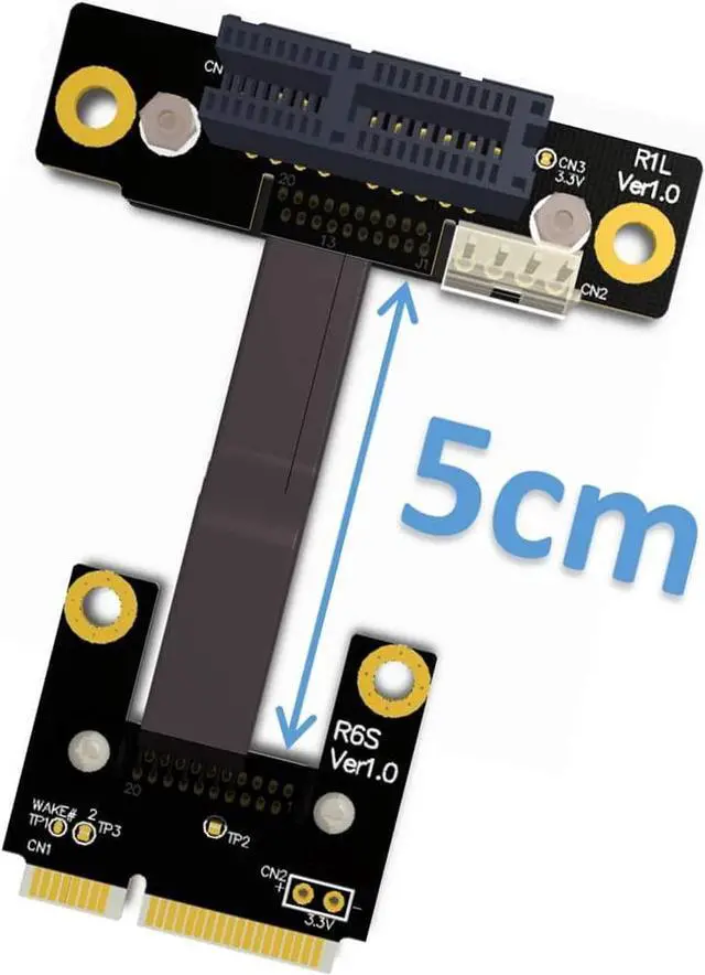 Alt view image 3 of 7 - ADT-LINK Riser PCIe 1x PCI-E x1 to Mini PCIe Half mPCIe Riser Adapter Card Elbow Design Gen3.0 Cable 8Gbps Mini PCI-E 1 PCI-Express (5cm,R61SL)