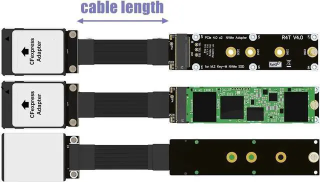 Alt view image 2 of 6 - CFexpress Type B to M.2 NVMe 2280 Key-M SSD PCIe 4.0 Extension Cable CFe Converter Compatible for Canon R5 Nikon Z6Z7 Xbox Storage Card Adapter (15cm,R94ST)