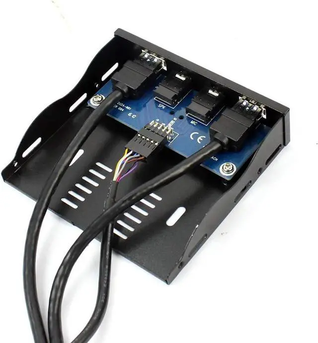 Alt view image 4 of 7 - 2Ports USB3.0 PC Front Panel Bracket 3.5 Floppy Bay 19Pin to USB 3.0 Hub HD Audio Earphone Mic Connector with Cable for Desktop (Black)