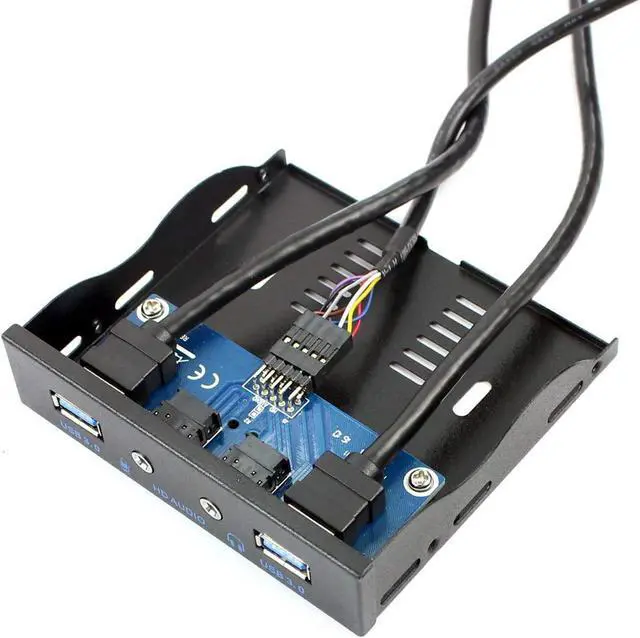 Alt view image 2 of 7 - 2Ports USB3.0 PC Front Panel Bracket 3.5 Floppy Bay 19Pin to USB 3.0 Hub HD Audio Earphone Mic Connector with Cable for Desktop (Black)