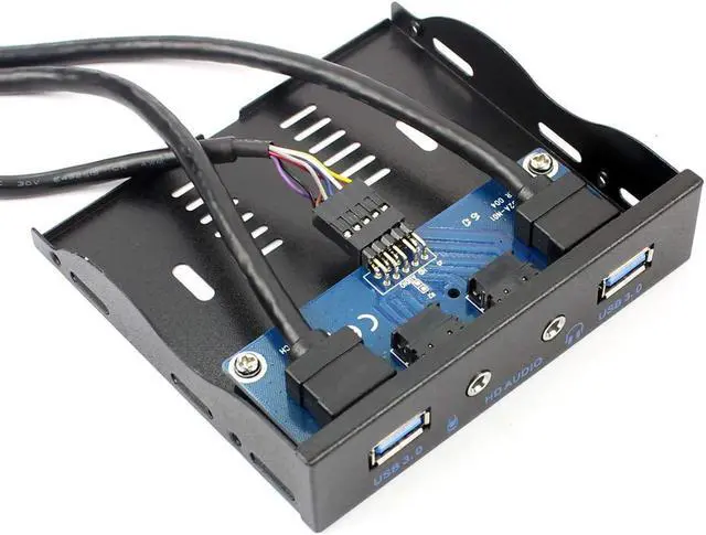 Alt view image 3 of 7 - 2Ports USB3.0 PC Front Panel Bracket 3.5 Floppy Bay 19Pin to USB 3.0 Hub HD Audio Earphone Mic Connector with Cable for Desktop (Black)