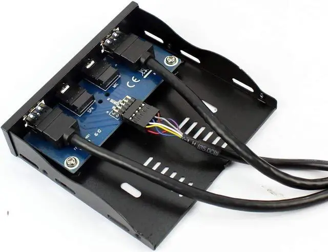 Alt view image 7 of 7 - 2Ports USB3.0 PC Front Panel Bracket 3.5 Floppy Bay 19Pin to USB 3.0 Hub HD Audio Earphone Mic Connector with Cable for Desktop (Black)