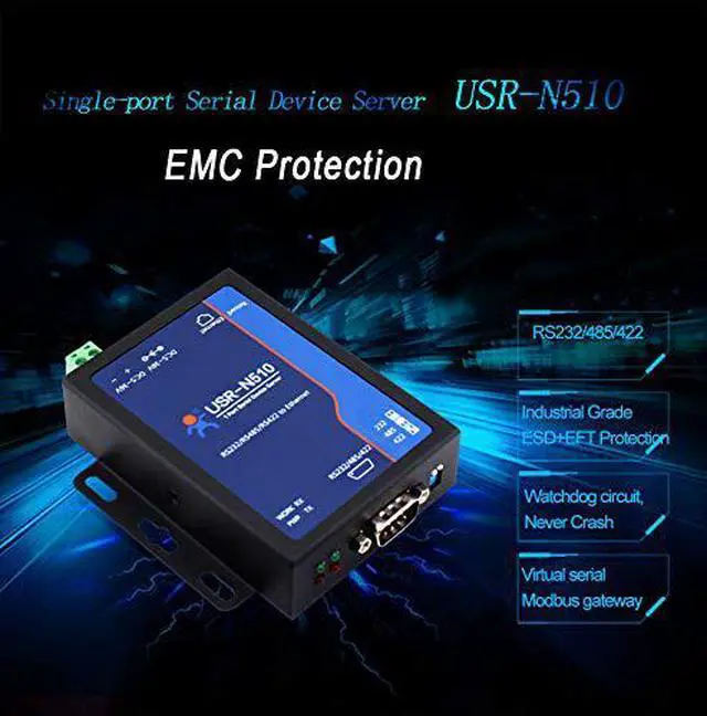 Alt view image 2 of 6 - USR-N510 RS232 RS485 RS422 10/100Mbps Industrial Serial Ethernet Converter High-Level Serial Port Protection Serial Server Device Supports Watchdog Modbus RTU to Modbus TCP