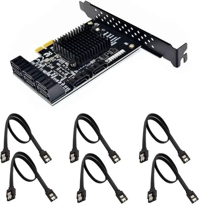 Main image of 8 Ports SATA 3.0 to PCIe Expansion Card Adapter Converter with 6 SATA Cables Low Profile Bracket Boot As System Disk for Marvell 88SE9215 Chip with Heat Sink HDD (6*Black Straight Cable)