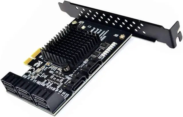 Alt view image 4 of 5 - 8 Ports SATA 3.0 to PCIe Expansion Card Adapter Converter with 6 SATA Cables Low Profile Bracket Boot As System Disk for Marvell 88SE9215 Chip with Heat Sink HDD (6*Black Straight Cable)