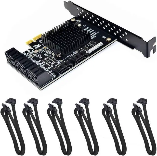 Main image of 8 Ports SATA 3.0 to PCIe Expansion Card Adapter Converter with 6 SATA Cables Low Profile Bracket Boot As System Disk for Marvell 88SE9215 Chip with Heat Sink HDD (6*Black 90 °Cable)
