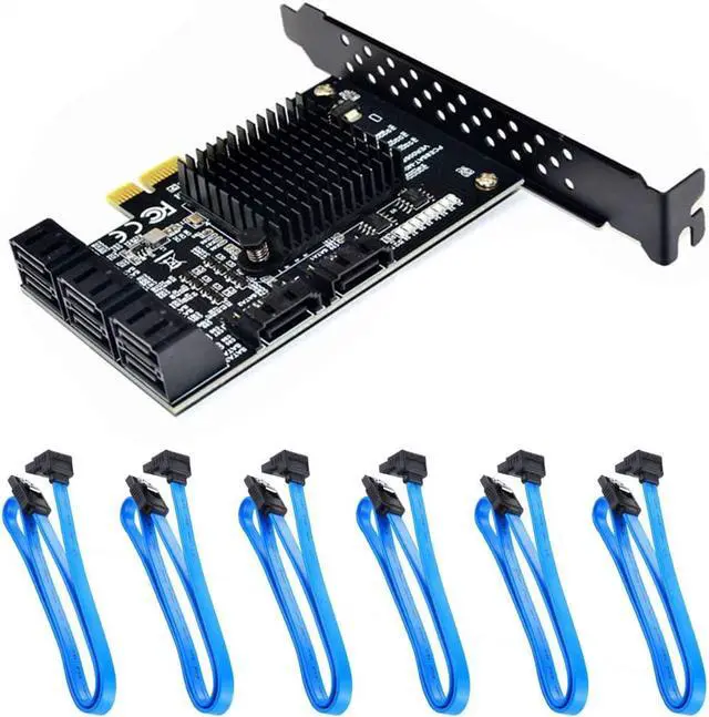 Main image of 8 Ports SATA 3.0 to PCIe Expansion Card Adapter Converter with 6 SATA Cables Low Profile Bracket Boot As System Disk for Marvell 88SE9215 Chip with Heat Sink HDD (6*Blue 90 °Cable)