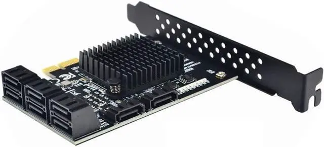 Alt view image 2 of 5 - 8 Ports SATA 3.0 to PCIe Expansion Card Adapter Converter with 6 SATA Cables Low Profile Bracket Boot As System Disk for Marvell 88SE9215 Chip with Heat Sink HDD (Only Card)