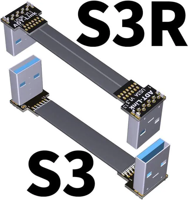 Alt view image 3 of 7 - ADT-Link USB 3.0 Cable USB to USB Cable Type A Male to Male Extension Cable Super Speed HDD 90/270 Degree Angle Up/Down Angled (30cm,S3-S3R)