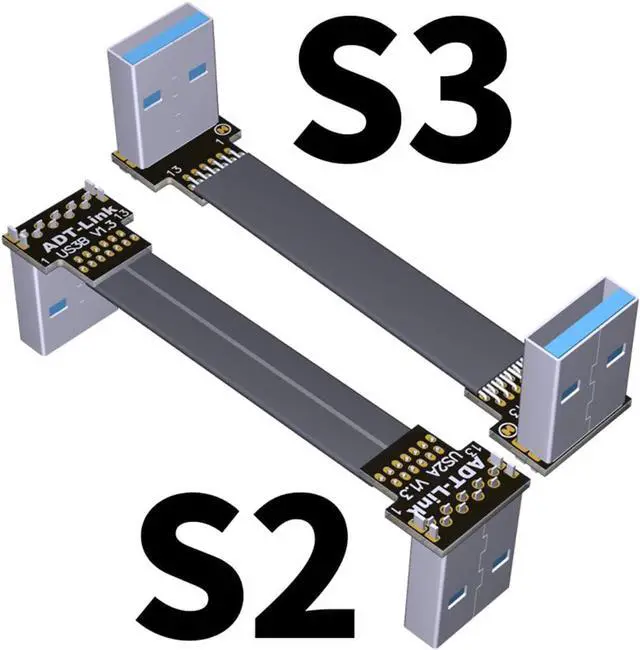 Alt view image 3 of 7 - ADT-Link USB 3.0 Cable USB to USB Cable Type A Male to Male Extension Cable Super Speed HDD 90/270 Degree Angle Up/Down Angled (20cm,S2-S3)