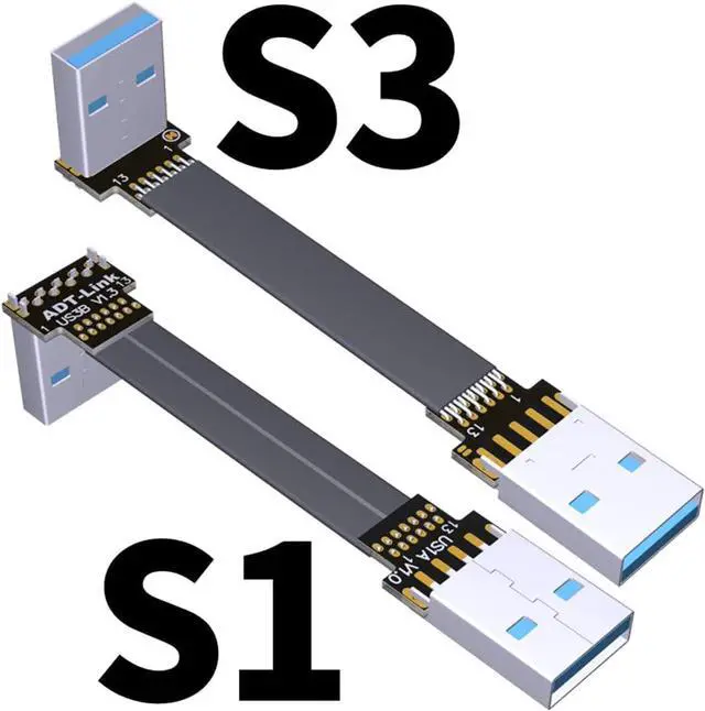 Alt view image 3 of 7 - ADT-Link USB 3.0 Cable USB to USB Cable Type A Male to Male Extension Cable Super Speed HDD 90/270 Degree Angle Up/Down Angled (20cm,S1-S3)