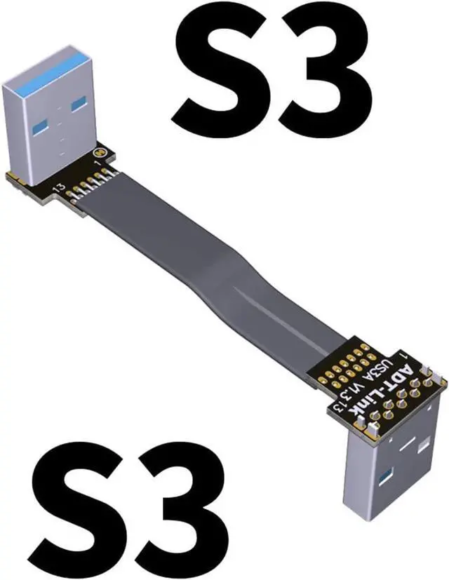 Alt view image 2 of 7 - ADT-Link USB 3.0 Cable USB to USB Cable Type A Male to Male Extension Cable Super Speed HDD 90/270 Degree Angle Up/Down Angled (20cm,S3-S3)