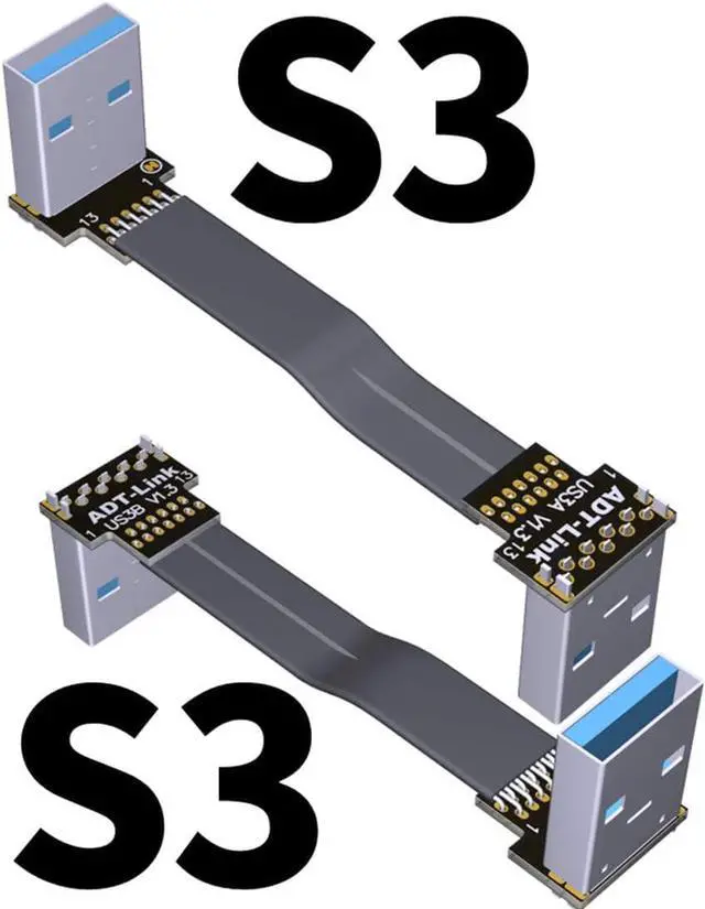Alt view image 3 of 7 - ADT-Link USB 3.0 Cable USB to USB Cable Type A Male to Male Extension Cable Super Speed HDD 90/270 Degree Angle Up/Down Angled (20cm,S3-S3)