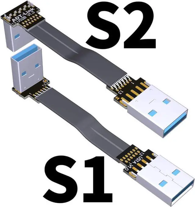 Alt view image 3 of 7 - ADT-Link USB 3.0 Cable USB to USB Cable Type A Male to Male Extension Cable Super Speed HDD 90/270 Degree Angle Up/Down Angled (30cm,S1-S2)