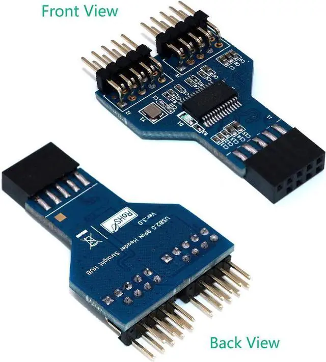 Alt view image 3 of 5 - 9 Pin USB Header Female 1 to 2 Male Board 9-Pin USB HUB USB 2.0 9 pin Connector Adapter for NZXT Liquid Cooling for RGB Splitter