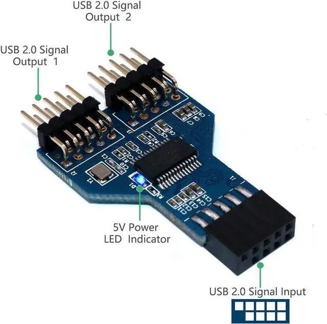 Alt view image 2 of 5 - 9 Pin USB Header Female 1 to 2 Male Board 9-Pin USB HUB USB 2.0 9 pin Connector Adapter for NZXT Liquid Cooling for RGB Splitter