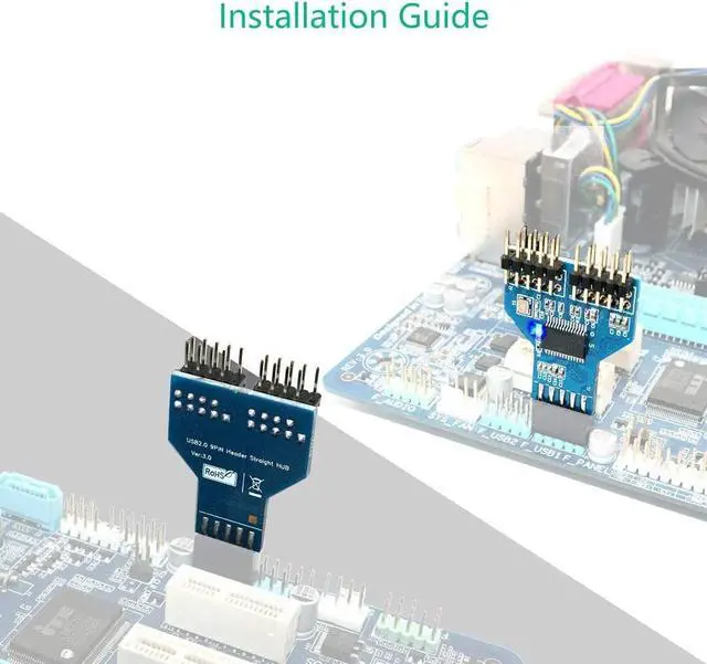 Alt view image 5 of 5 - 9 Pin USB Header Female 1 to 2 Male Board 9-Pin USB HUB USB 2.0 9 pin Connector Adapter for NZXT Liquid Cooling for RGB Splitter